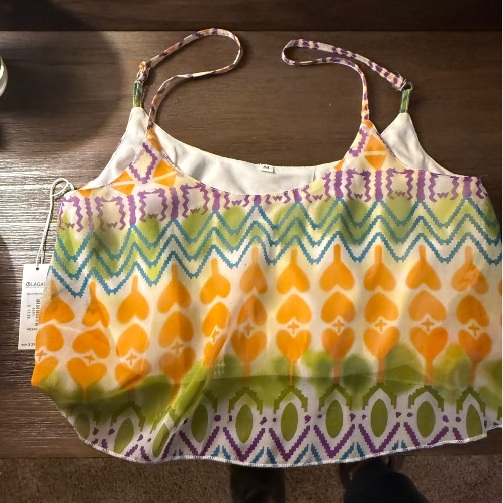 Lagaci Geo Print Tank Top with Orange and Blue Accents